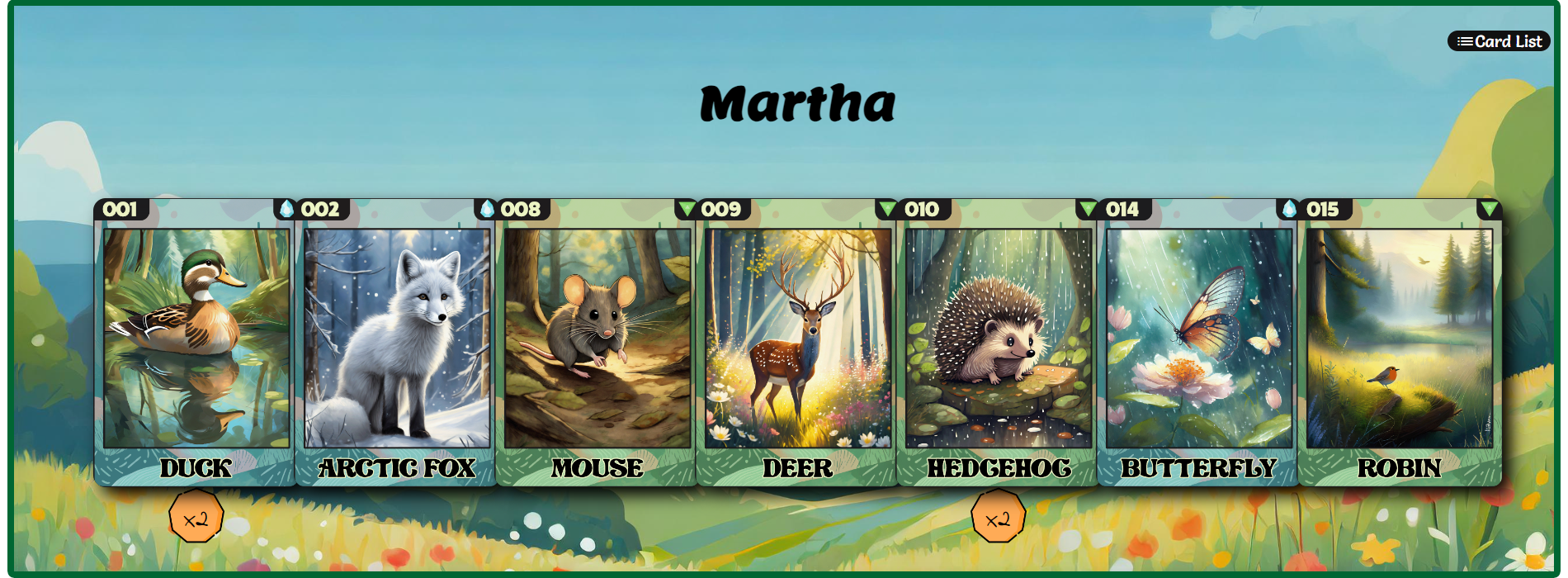 A student's Wildhaven collectible card collection
